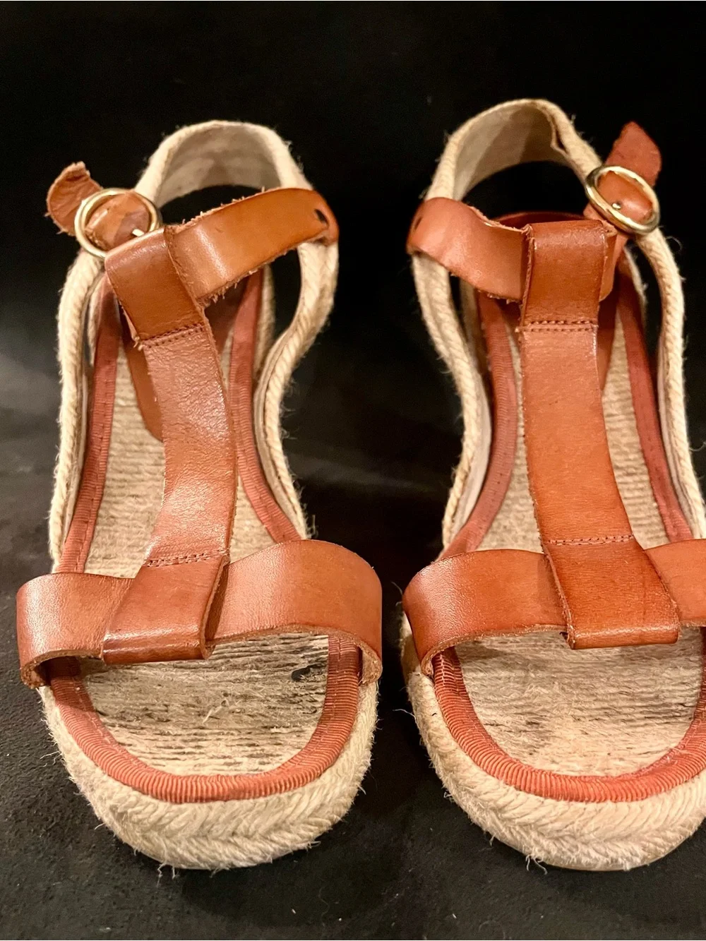 Saks Fifth Avenue Brown Leather Espadrille Wedge Sandals